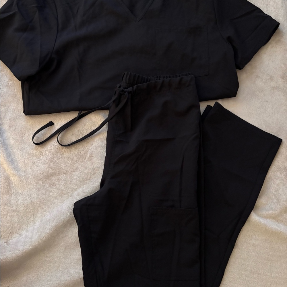 Natural Workwear Womens Medical Scrub Set Adult Female Work Uniform Black